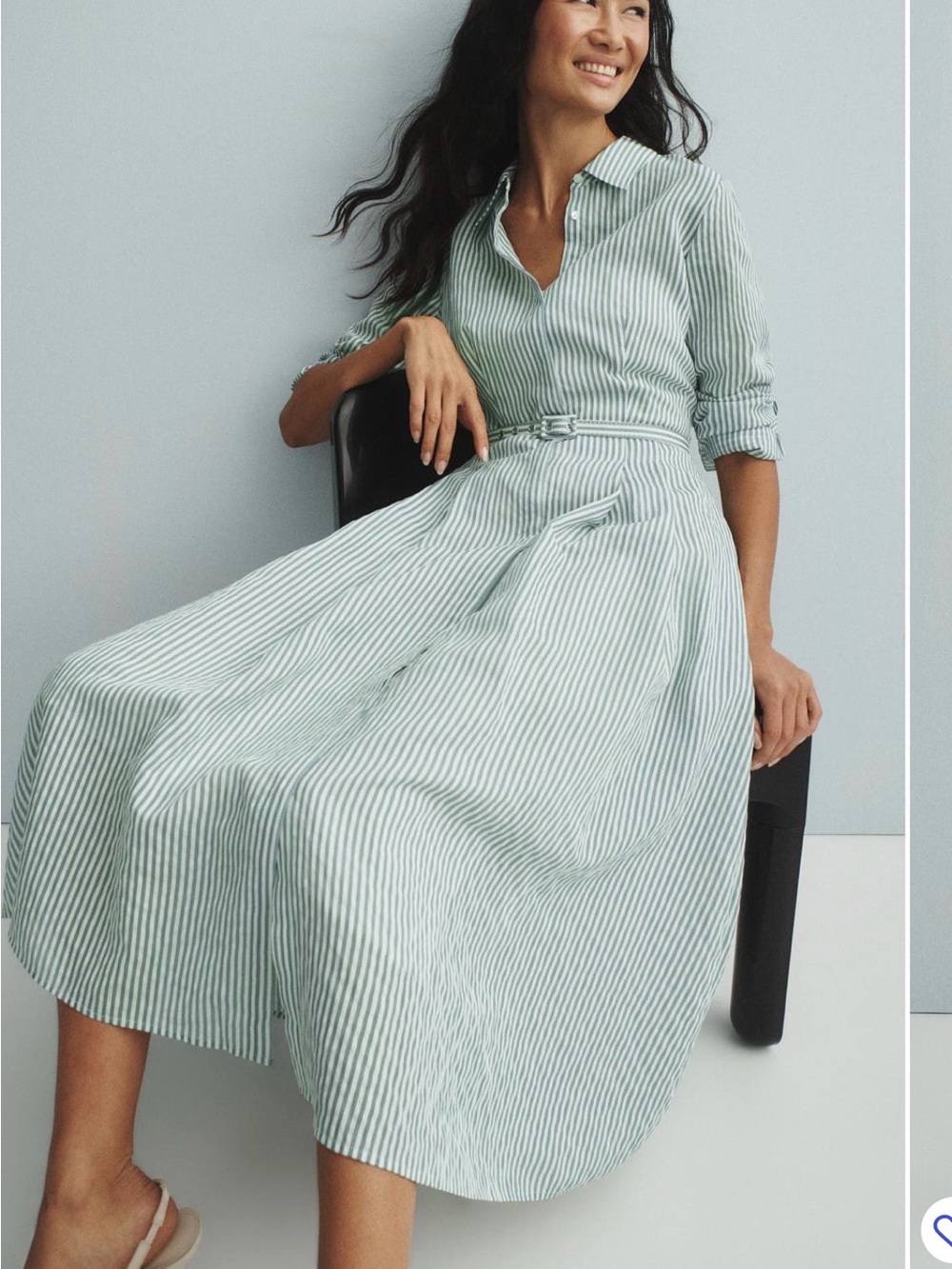 Ted Baker London Mint and White Striped Midi Shirt Dress